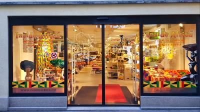 External view of the shops windows at Rue de ale 9-12