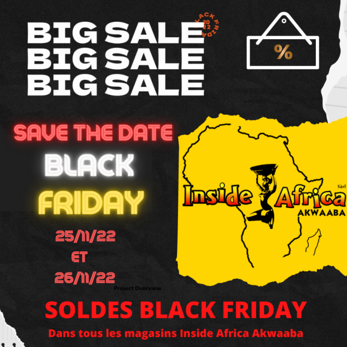 Black Friday 2022 avec logo Inside africa en jaune et la carte de l'afrique