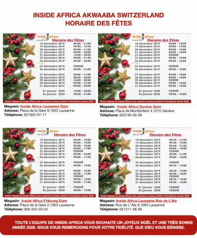 Photo avec tous nos horaires du 24 décembre 2019 au 2 Janvier 2020